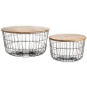 Tables basses en métal noir et bois naturel (Lot de 2)