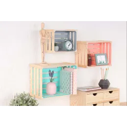 Caisse de rangement en pin brut (Lot de 3)