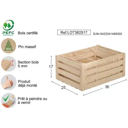 Caisse de rangement en pin brut (Lot de 3)