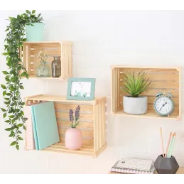 Caisse de rangement en pin brut (Lot de 3)