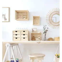 Caisse de rangement en pin brut (Lot de 3)
