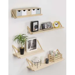 Etagère tablette murale en pin brut