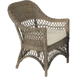 Fauteuil en rotin gris avec coussin Polo