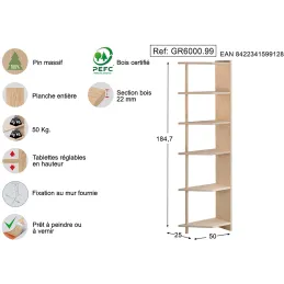 Etagère d'angle en pin brut Gala