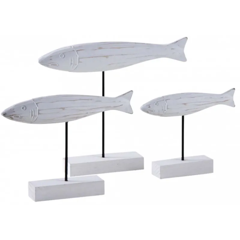 Poissons en bois blanc sur pieds (Lot de 3)