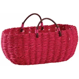 Panier ovale en jonc fuchsia