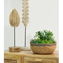 Feuille sur socle en manguier blanchi