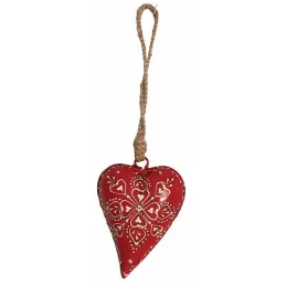 Coeur rouge en métal et corde à suspendre