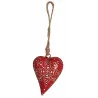 Coeur rouge en métal et corde à suspendre