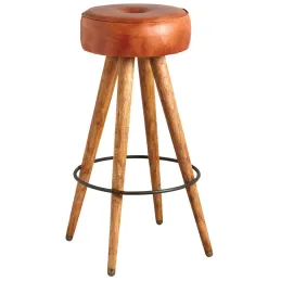 Tabouret en cuir de buffle avec pieds bois