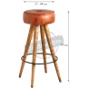 Tabouret en cuir de buffle avec pieds bois