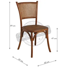 Chaise en hêtre et rotin avec dossier en cannage