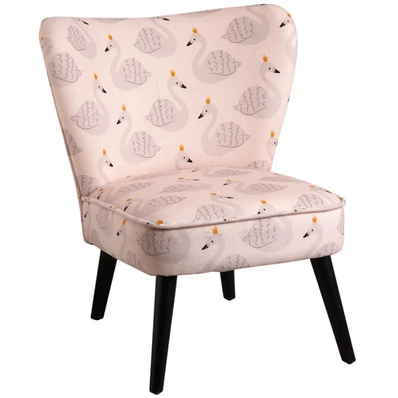 Fauteuil enfant en coton et bois Cygne rose