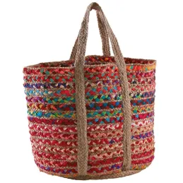 Corbeille en jute et coton multicolore