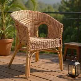 Fauteuil en rotin patiné marron Léa