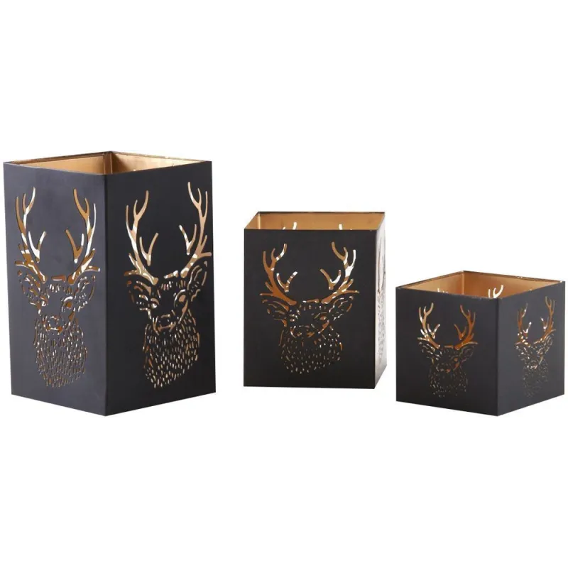 Photophore carré tête de cerf (Lot de 3)