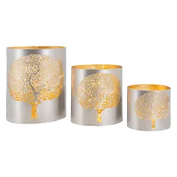Photophores en métal gris Arbre de vie (Lot de 3)