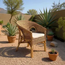 Fauteuil avec coussin en moelle de rotin Galep