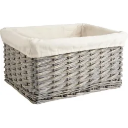 Corbeille de rangement en osier gris et coton