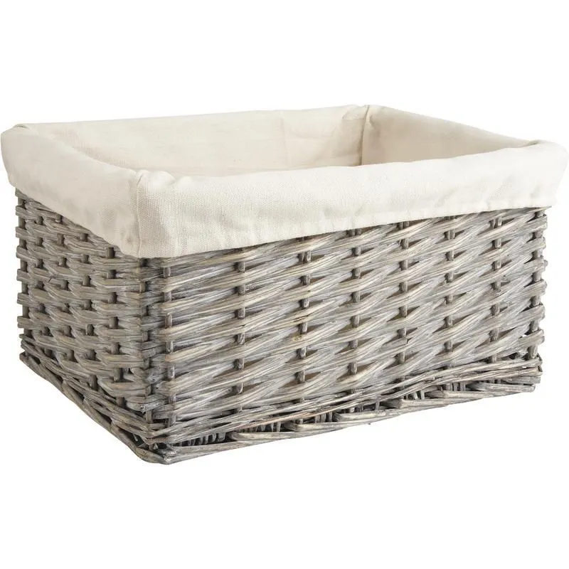 Corbeille de rangement en osier gris et coton