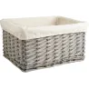 Corbeille de rangement en osier gris et coton