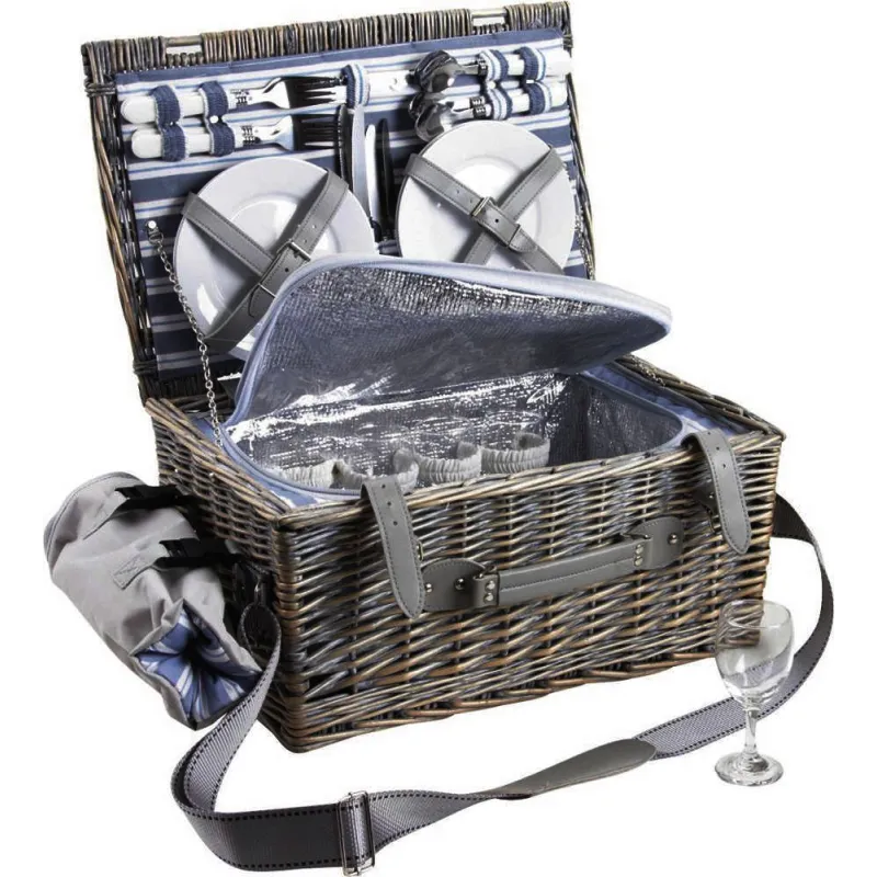 Panier pique-nique osier gris avec compartiment isotherme