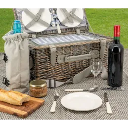 Panier pique-nique osier gris avec compartiment isotherme