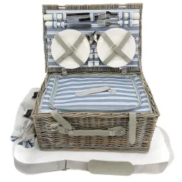 Panier pique-nique osier gris avec compartiment isotherme