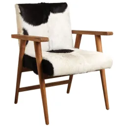 Fauteuil teck avec peau de chèvre noire