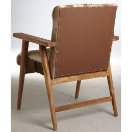 Fauteuil en peau de chèvre marron et teck