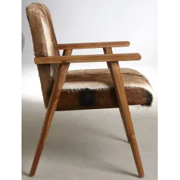Fauteuil en peau de chèvre marron et teck