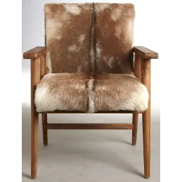 Fauteuil en peau de chèvre marron et teck