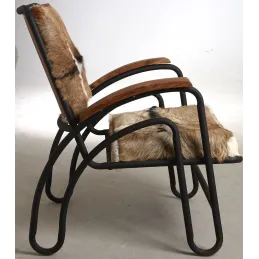 Fauteuil métal et peau de chèvre