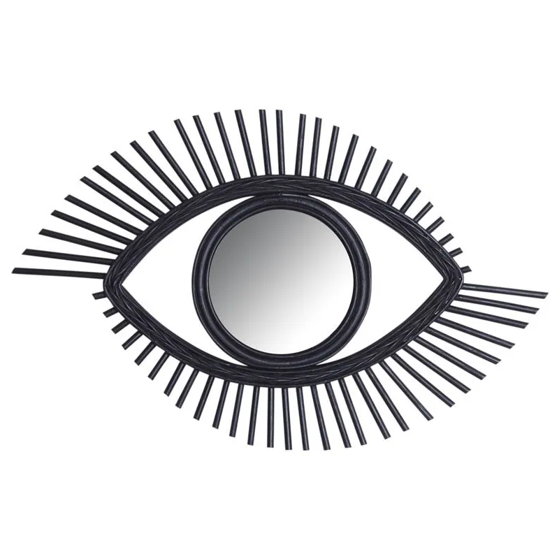 Miroir Œil en rotin teinté noir
