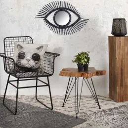 Miroir Œil en rotin teinté noir