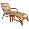 Fauteuil et repose pieds en rotin brut avec écorce
