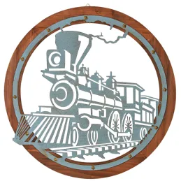Cadre rond train métal et bois