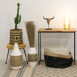 Tabouret soleil en rotin naturel