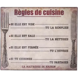 Plaque Règles de cuisine