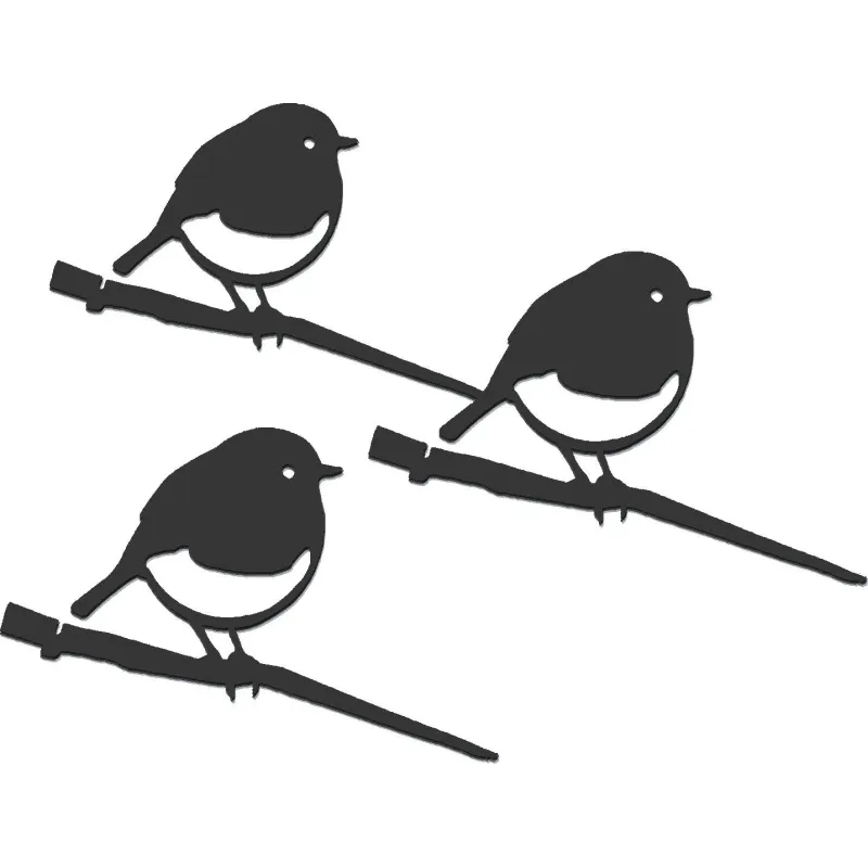Oiseaux à planter mini rouge -gorge en acier corten (Lot de 3)