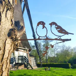 Oiseaux sur pique couple de moineaux en acier corten