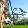 Oiseaux sur pique couple de moineaux en acier corten