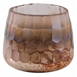 Photophore en verre teinté rose et doré 10 cm