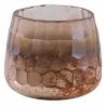 Photophore en verre teinté rose et doré 10 cm