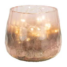 Photophore en verre teinté rose et doré 10 cm