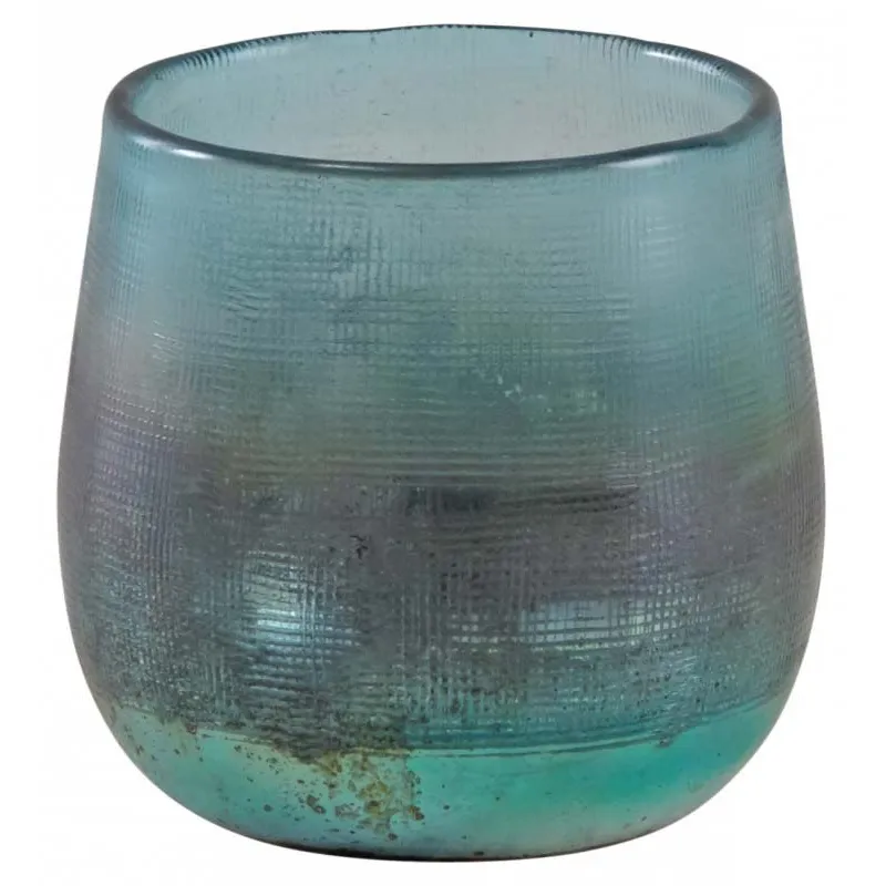 Photophore en verre teinté turquoise