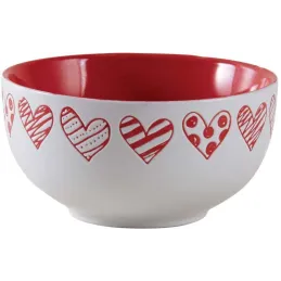 Bol en grès blanc avec coeur rouge