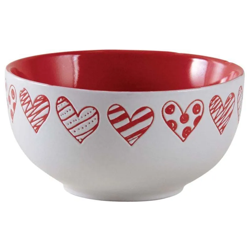 Bol en grès blanc avec coeur rouge