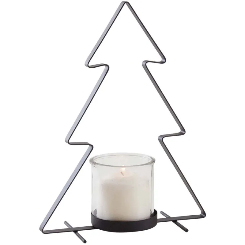 Photophore sapin en verre et métal 35 cm