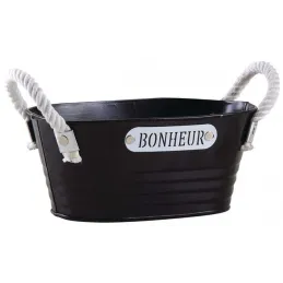 Corbeille ovale en métal laqué noir Bonheur